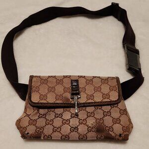 Authentic Gucci Monogram Waist Pouch Fanny Pack Belt Bag